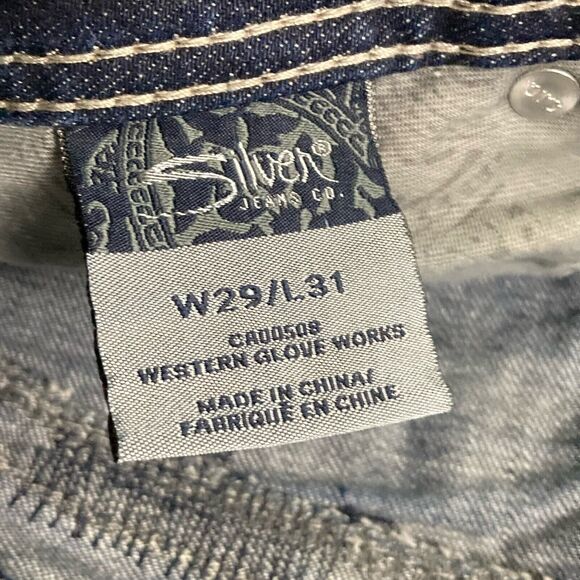 Silver Jeans Womens W29/L31 Blue Tuesday Bootcut Distressed Rip Cowgirl Chic - Picture 2 of 14